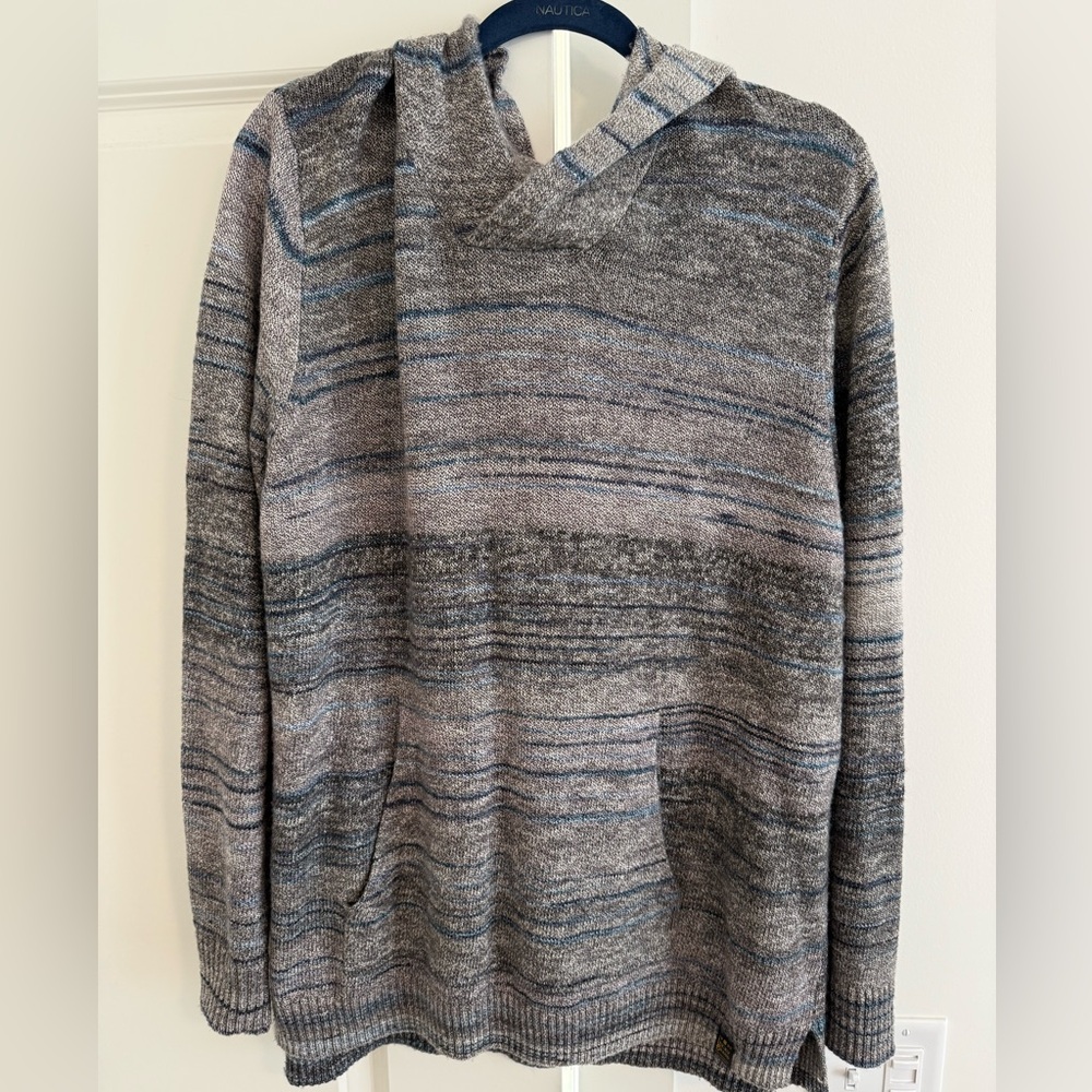 Mens Lucky Brand Hooded Sweater - Grey/Blue - XXL